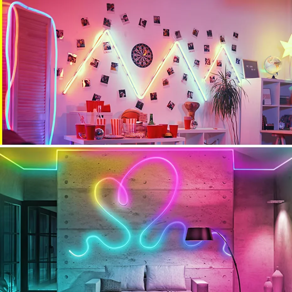 RGBIC Neon Rope Lights 12V Bluetooth LED Strip 96Leds/M Smart Chasing Ribbon Tape Waterproof APP Remote Control DIY Lighting