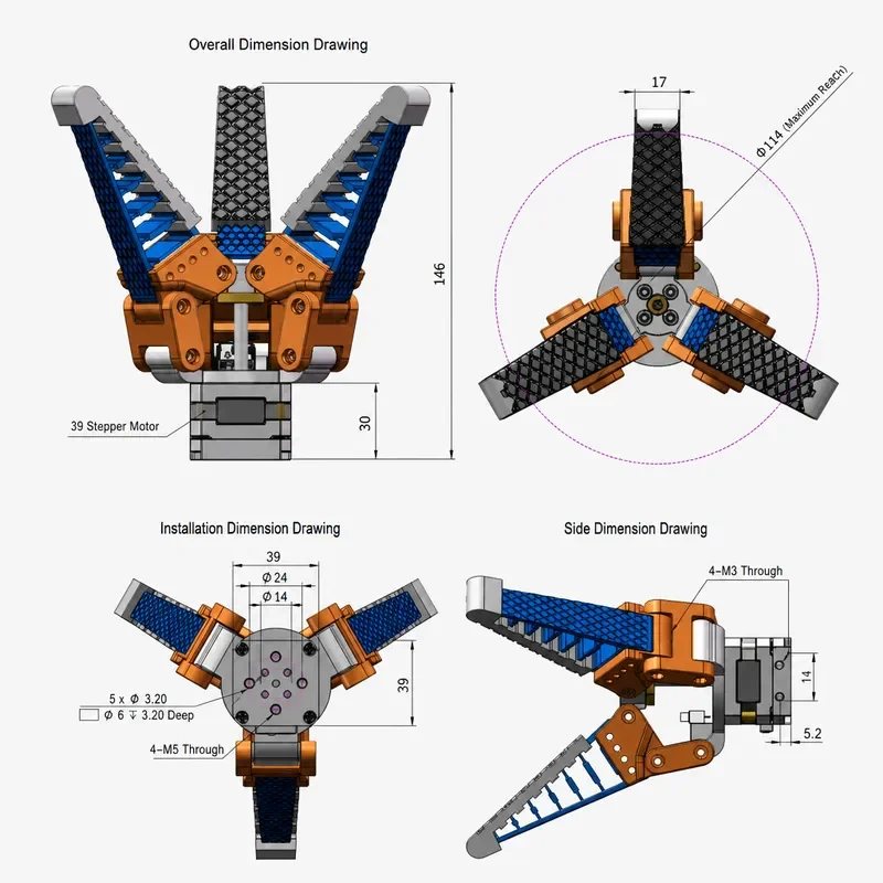 Adaptive Electric Stepper Actuator Gripper Flexible 3 Finger Soft Silicone Robotic Hand End Effector for Automation