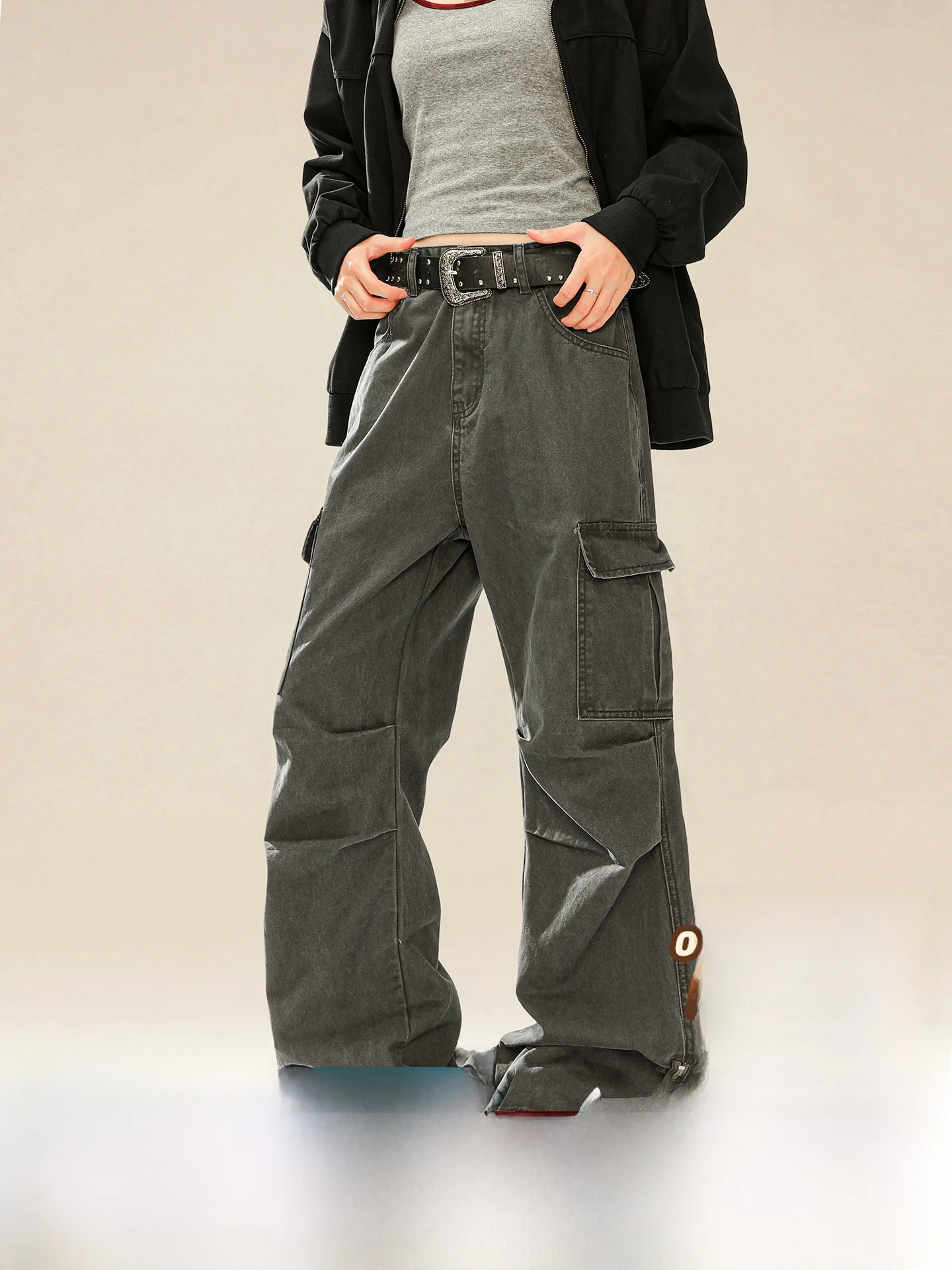 

MANYSTON American High Street Men's Cotton Work Trousers Waed Loose Straight Casual Long Pants Autumn Spring Trendy Brand