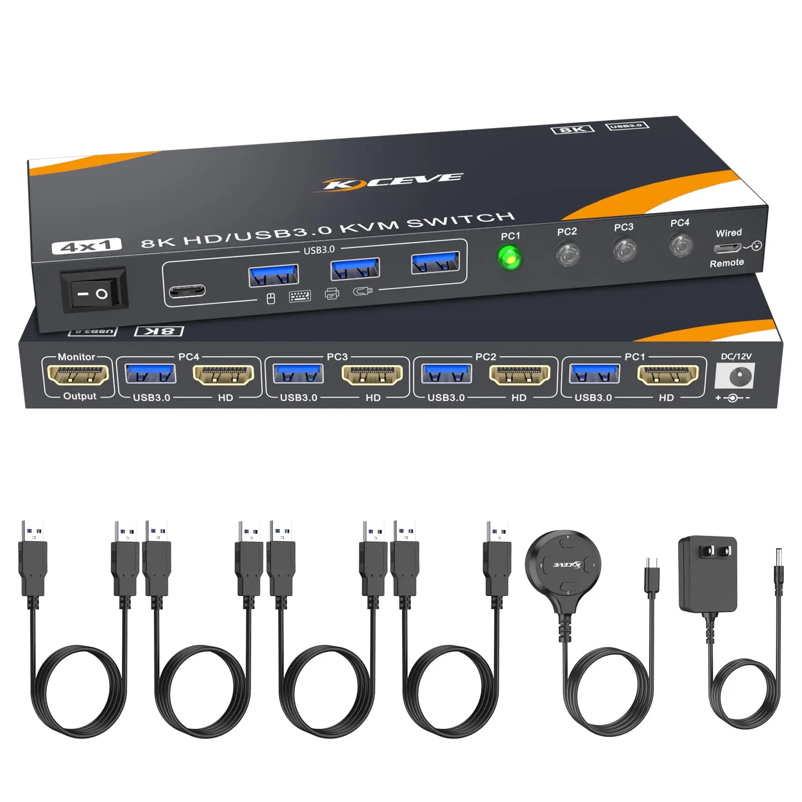 

KCEVE 8K HDMI KVM Switch 1/2/3 Monitor 4 Computers 8K@60Hz, 4K@144Hz USB 3.0 KVM Switch 4 Ports for 4 PC Share Keyboard Mouse