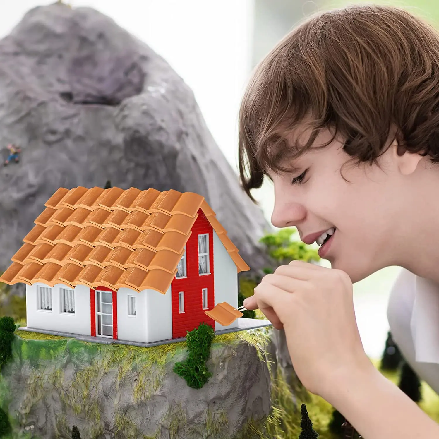 【STOCK】200Pcs Roof Tiles Building Set Miniature Tiles Mini Dollhouse Shingles Fake Tile Landscape Kitchen Garden Accessories