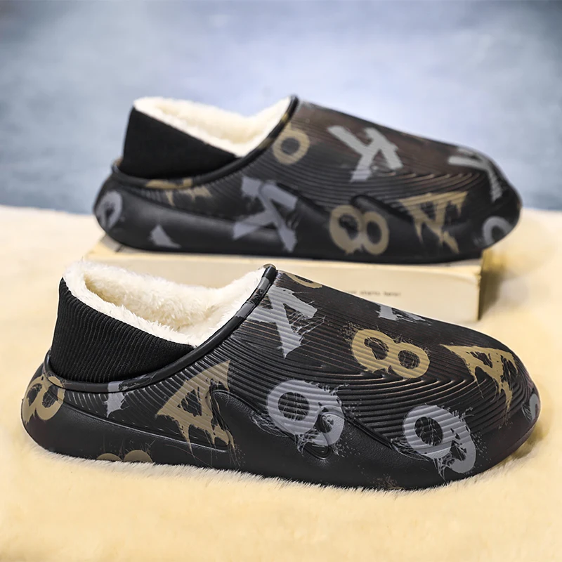 

Winter Men's Cotton Slippers Outdoor Warm Shoes Male Comfortable Indoor Waterproof House Bedroom Plush Warm Slippers Big Size