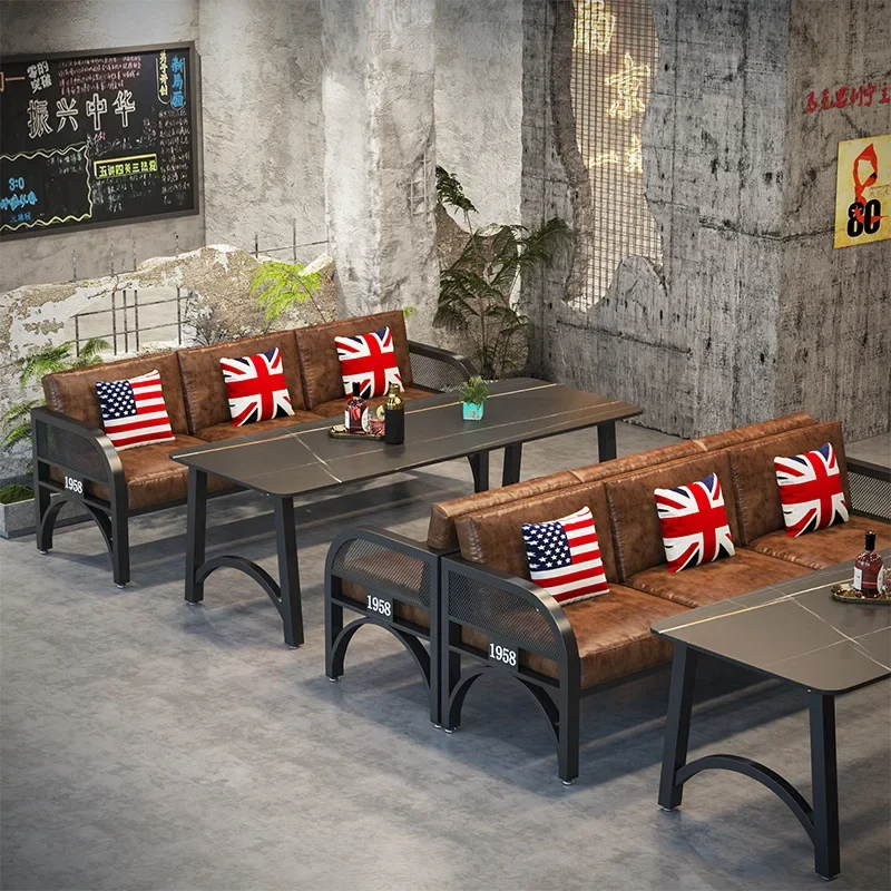 Industrial style bar Clear bar Table and chair combination Hot pot BBQ shop Bistro Dining bar Cafe Commercial booth sofa