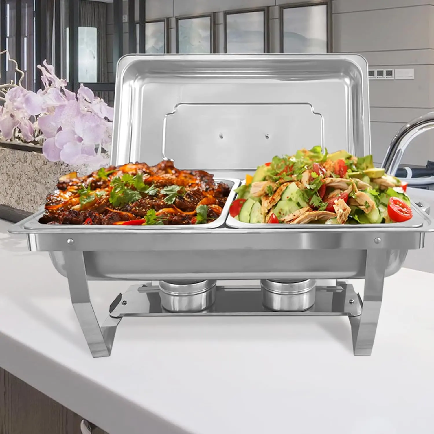 Chafing Dish Buffet Set 12 Pack, Buffet Servers and Food Warmers Chafing Servers for Parties Catering Wedding (4 Packs 6QT Round