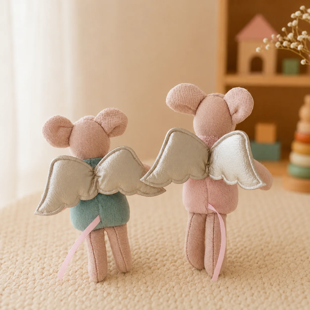 Nordic Style Fabric Art Mouse Doll Thumb Doll Toy Cute Angel Wings Mouse Doll Zodiac Gift Birthday Gift Rag Doll Small Decoratio