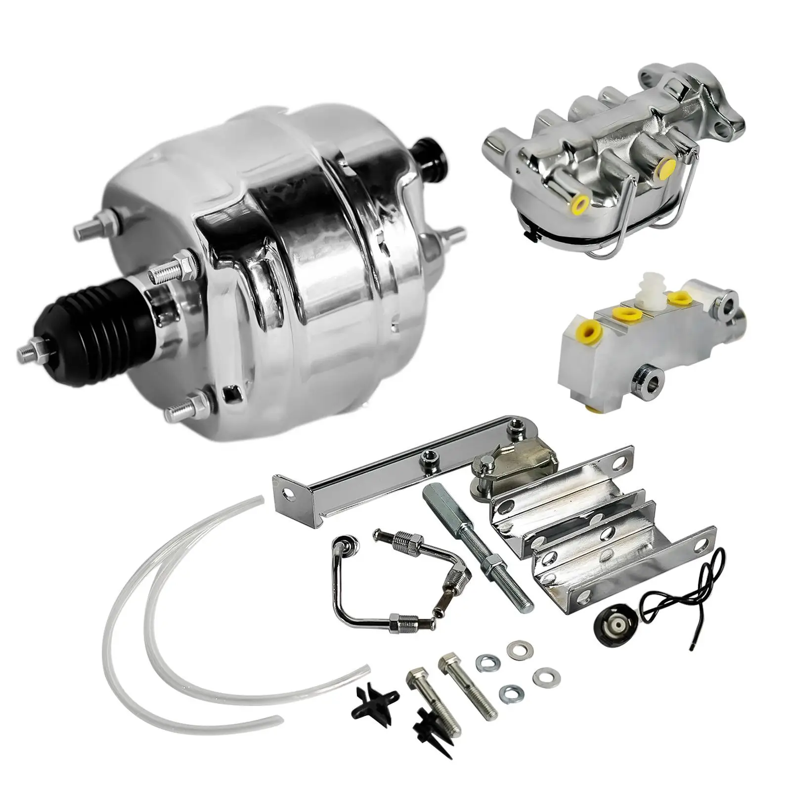 

AP02 9" Chrome Brake Booster & Master Cylinder & PV4 Disc Drum Valve Kit For 1968-1982 Chevy Corvette 9" Chrome Brake Booster & Master Cylinder & PV4 Disc Valve Kit