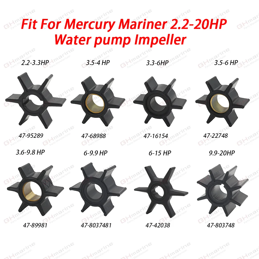 

2 2.2 2.5 3 3.3 6HP 9.9HP 15HP 20HP Outboard Water pump impeller for Mercury Marine 47-95289 47-68988 47-22748 47-89981 42038