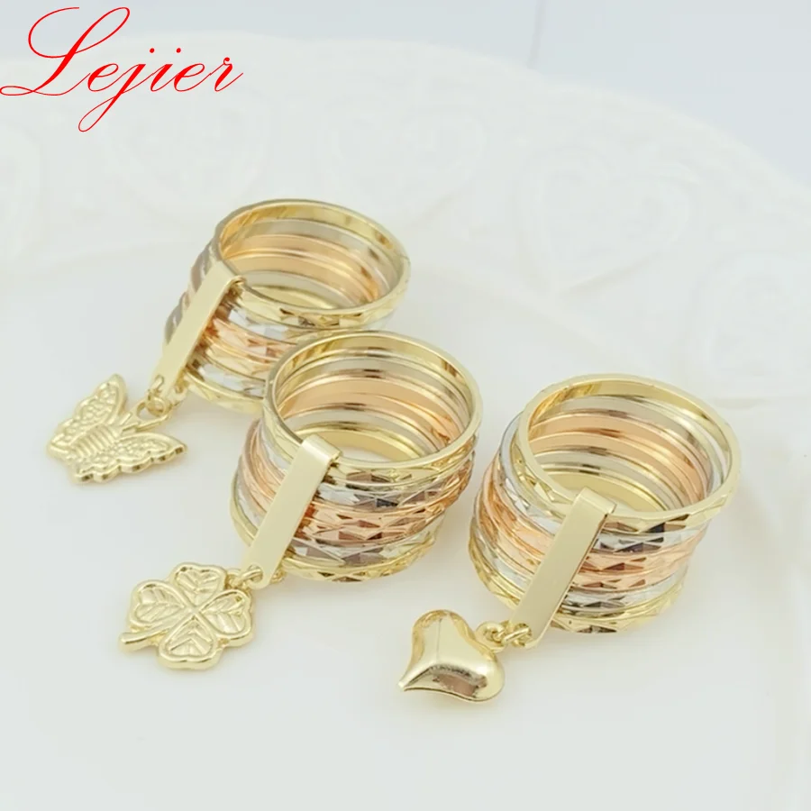 Lejier 2023 Oro Laminado Three Color Style 18K Gold  Elephant Heart Flower Plated Ring For Women Classic Fine Finger Jewelry