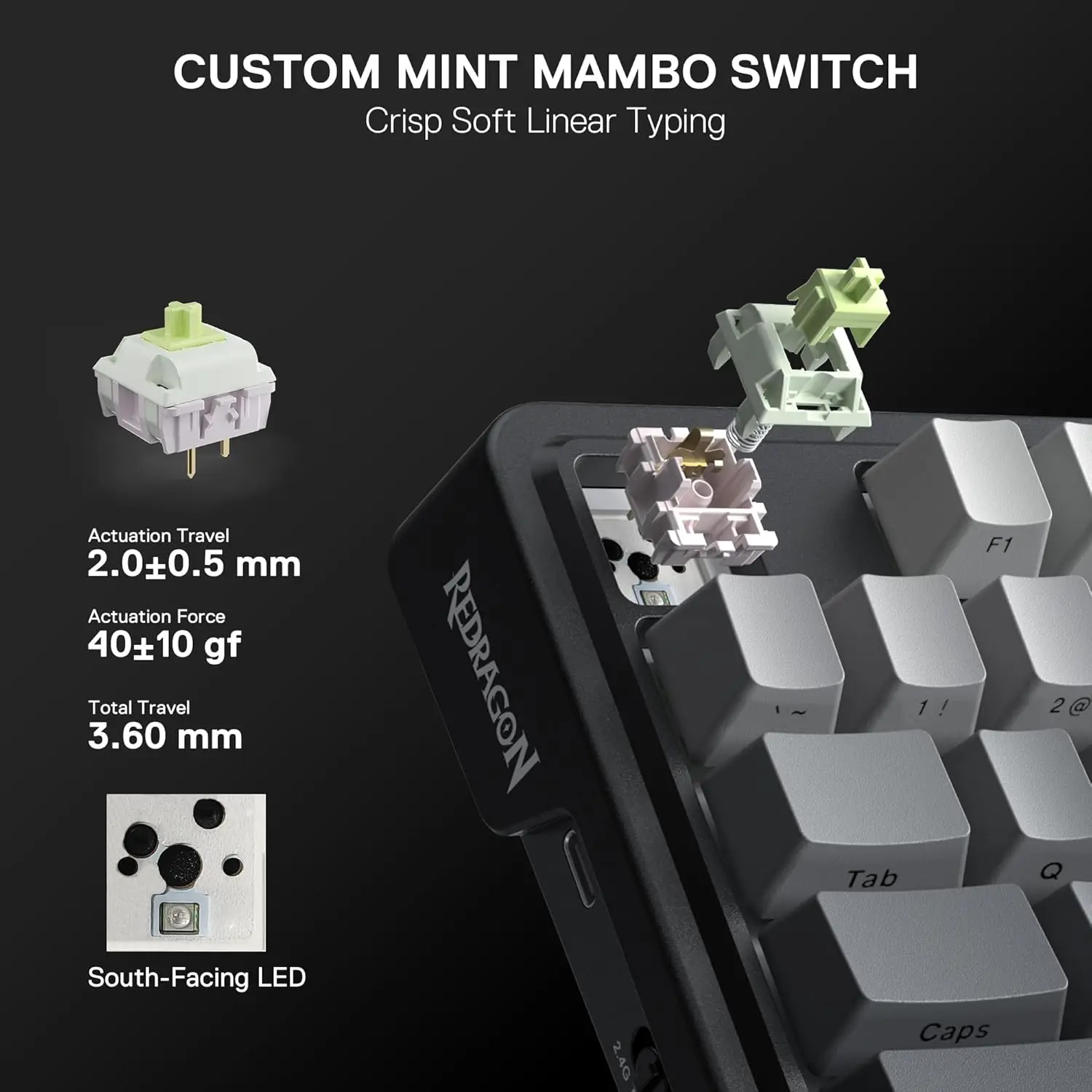 Redragon GB 80% Gasket RGB Mechanical Gaming Keyboard 84 Keys 1.14 Inch TFT Screen Control Knob