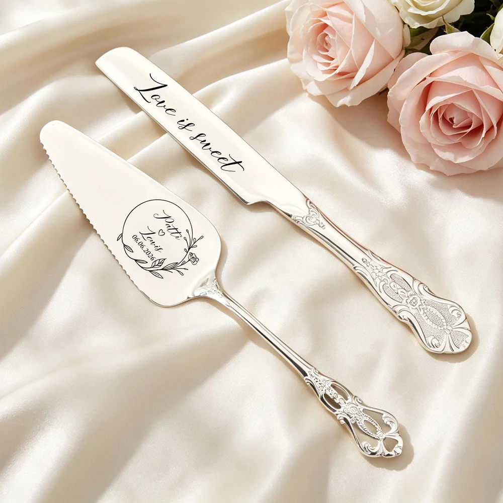 Personalized Wedding Cake Serving Set Custom Name Cake Knife Shovel Bridal Shower Gift Celebrate Special Day Beautiful Keepsake