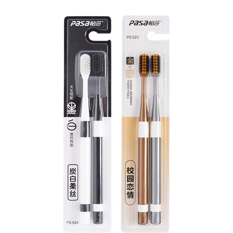 2 Pcs/Set Bamboo Charcoal Toothbrush For Men And Women Adult Couples Family Tooth Brush Small Head Soft Bristle Toothbrush