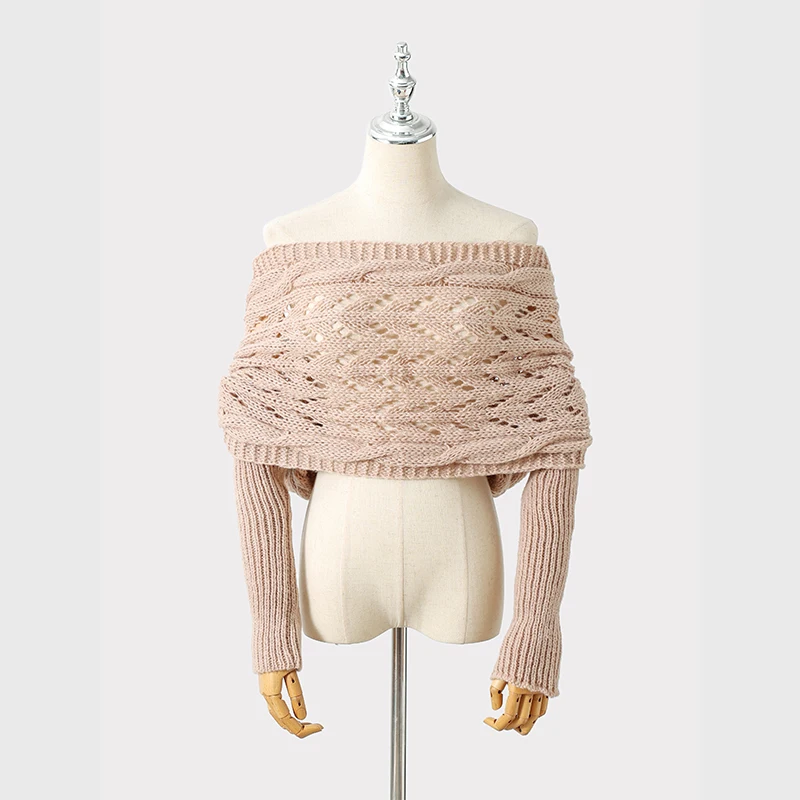 Multifunktionaler Schal mit Ärmeln für Damen, Herbst und Winter, winddicht, warm, Schal mit Ärmeln, einfarbig, gestrickt, Wickelschal – Detail 6