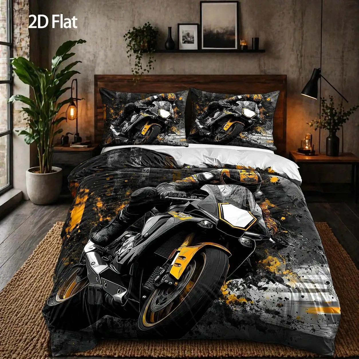 3-Piece Quilt Cover Set, 1 Quilt Cover + 2 Pillowcases (Without Filling), Motorcycle Racing, Abstract Art Style, Speed Festival, Sporty Attributes, Three-Piece Quilt Cover Set, Bedding Set, Suitable for All Seasons, Machine Washable, Invisible Zipper, Home, Dormitory