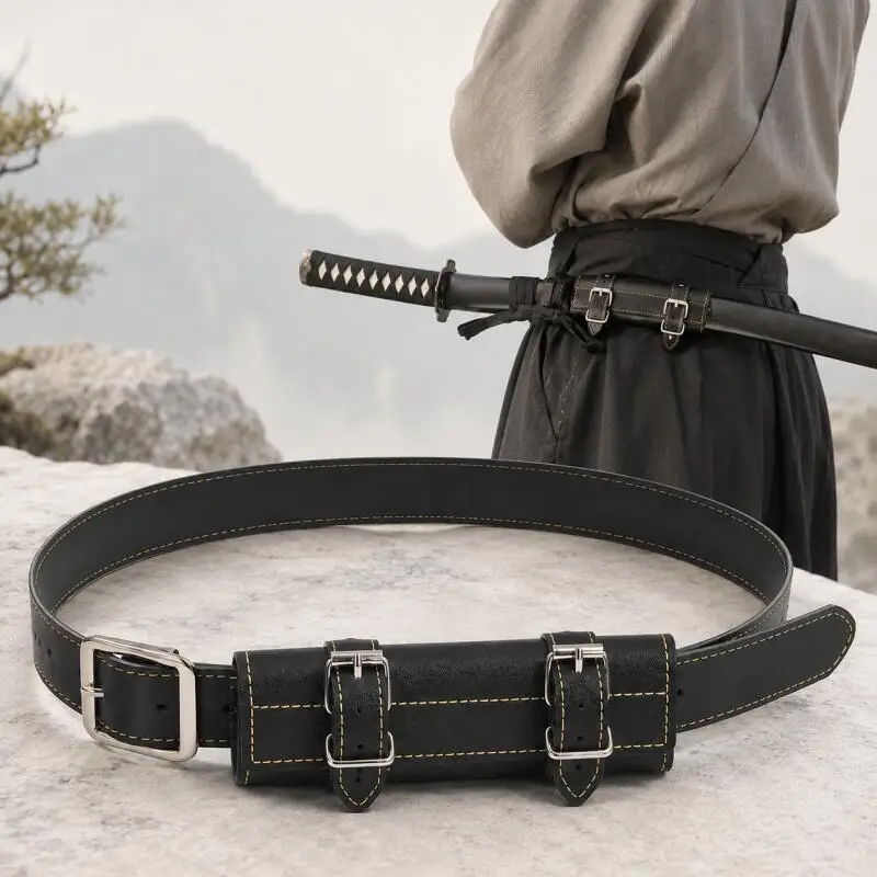 Samurai Sword Waist Belt, Adjustable Katana Holder for Cosplay Costume, Stage Performance, Renaissance Fair