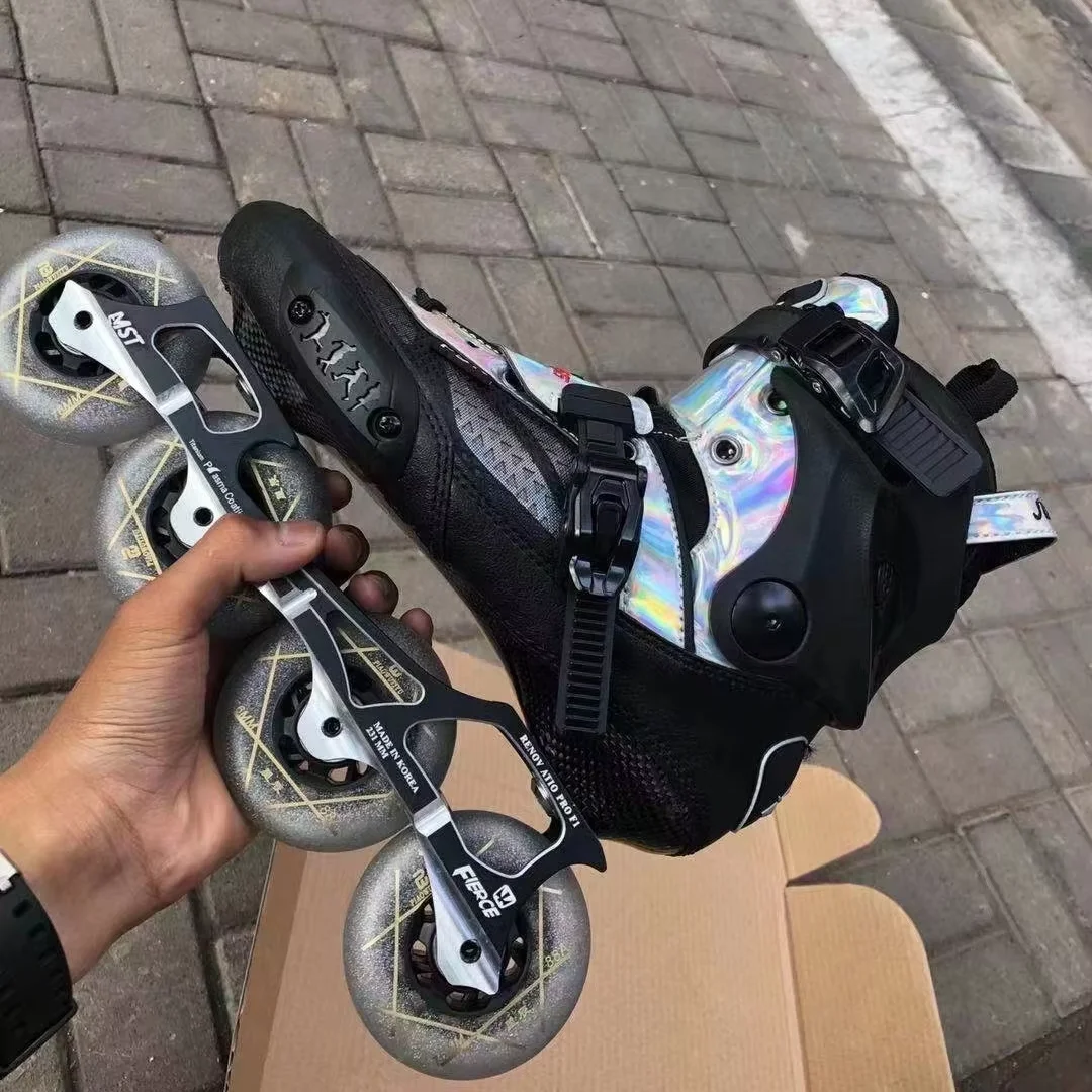 

SeeMore Selection Slalom Carbon Fiber Roller Skating Shoes Adjustable Inline Freestyle Skates for Kids Boys Girls