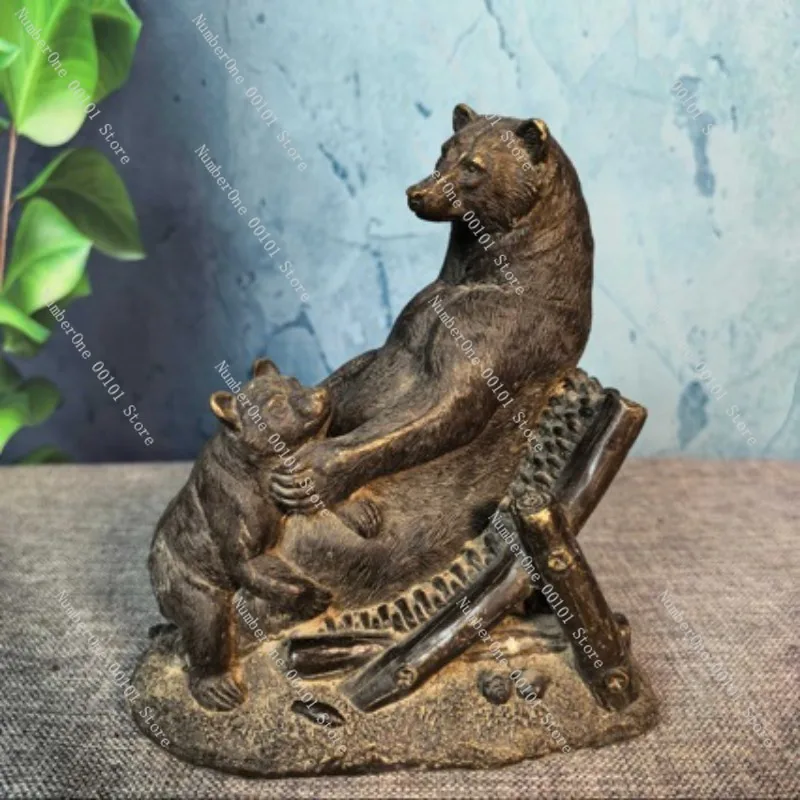 Antique Bronze Bear Ornament Vintage Craft Decoration Old Style Collectible Home Decor