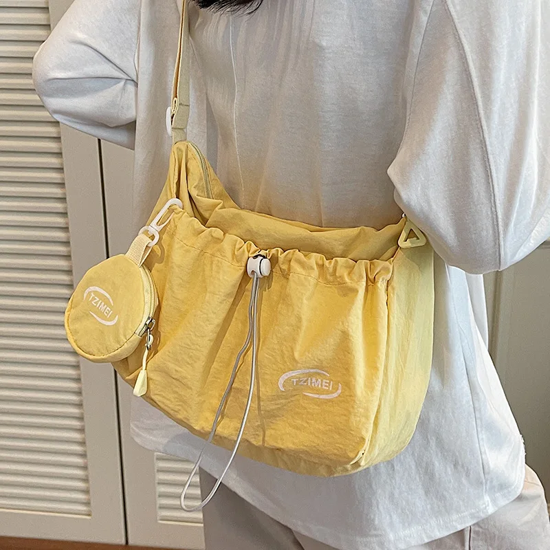 Summer Korean Style Nylon Tote Bag Pink Casual Versatile Shoulder Crossbody Saddle Handbag