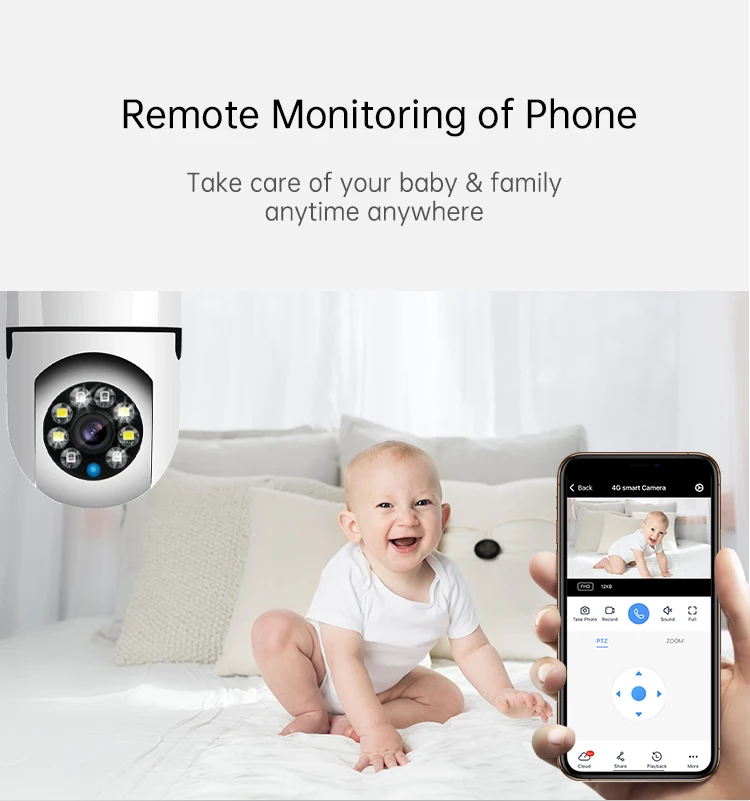 5mp E27 Wifi Lamp Camera Home Security Babyfoon 10x Digitale Zoom Full Color Nachtzicht Tweeweg Audio Auto Tracking Camera