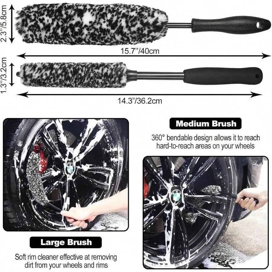 3PCS Wheel Brush Kit Cleaning Wheel And Tire, Wheel And Rim Brush, Car Detailing Brushes, Bendable Durable Car Wheel Rim