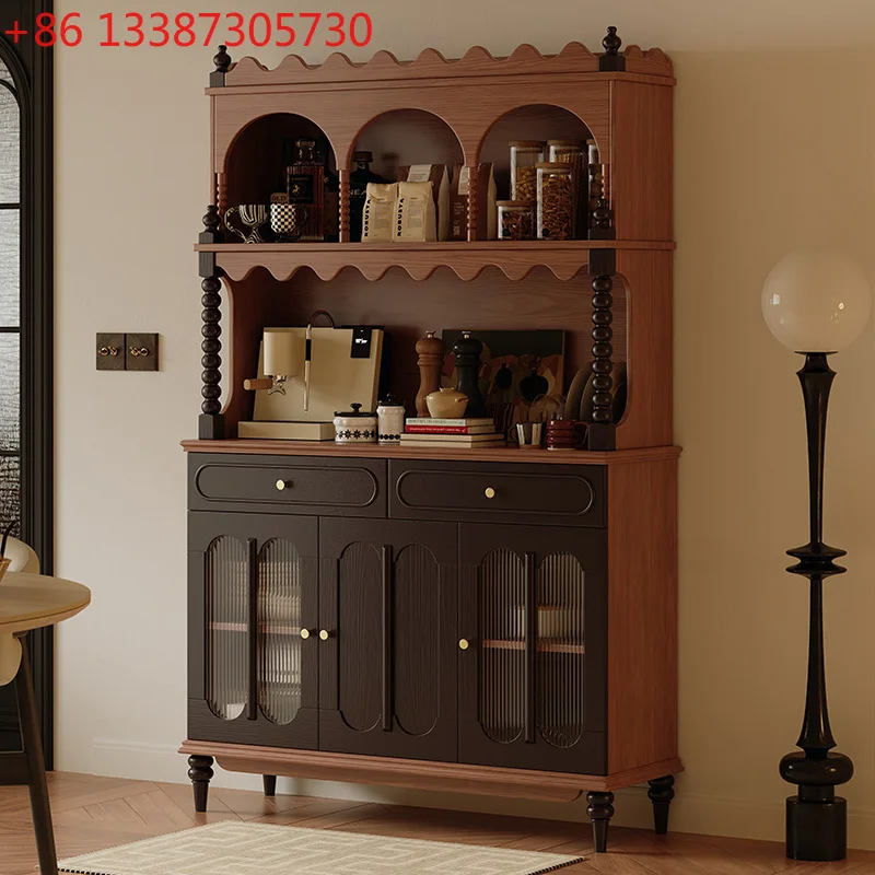 

French retro solid wood dining side cabinet American living room integrated high cabinet against the wall