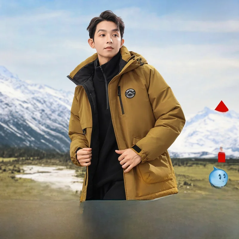 

Snow Flng Spring 2026 Men's ort Hooded down Jaet Comfortable Warm Cold Resistant Pure Color Tee Dimensional Busin ...