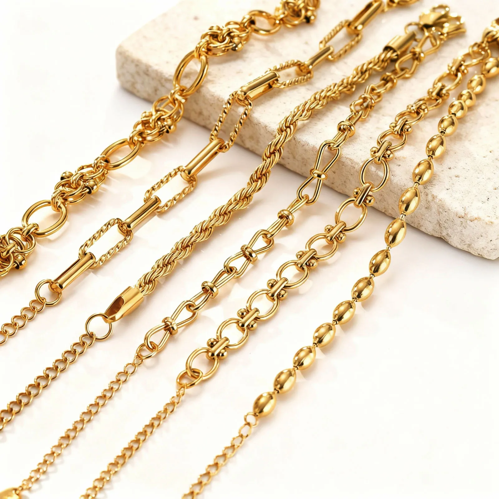 سوار سلسلة مكتنزة مطلي بالذهب للنساء، سوار من الفولاذ المقاوم للصدأ ذو وصلة سميكة، سوار معصم متعدد الطبقات مقاوم للماء هدية عيد الميلاد #4