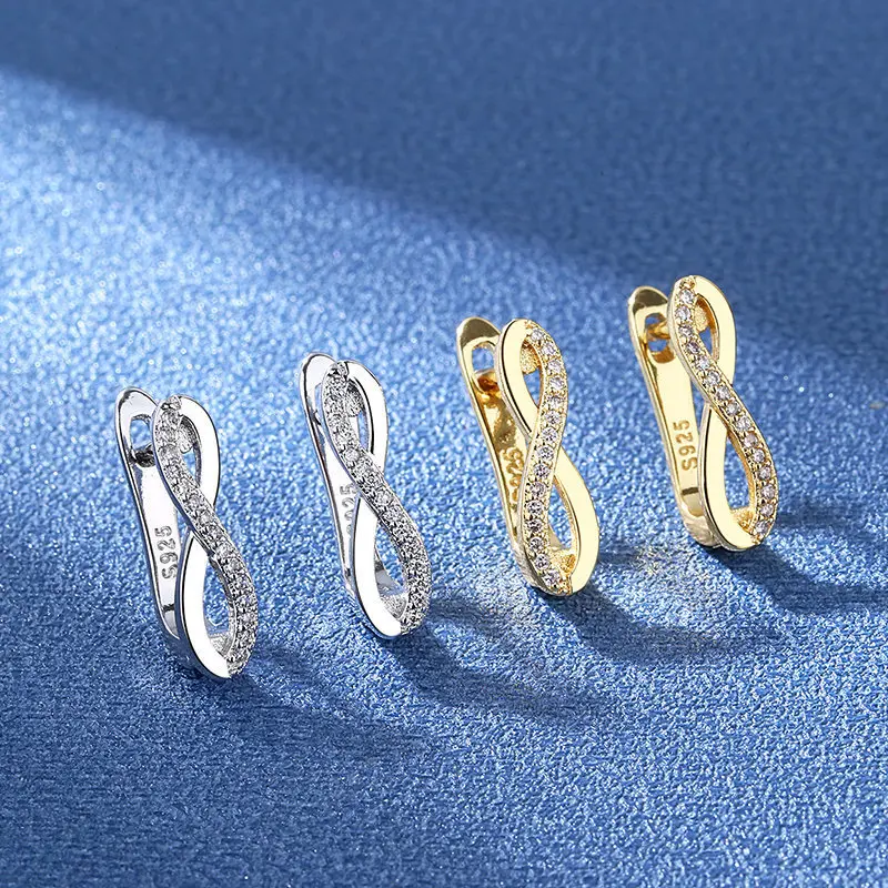 925 Sterling Silver Zirconia Crystal Earrings For Women Classic Geometric Twisted Line Earrings Party Versatile Jewelry ear cuff - view 4