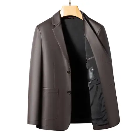 Novo Blazer Masculino de Couro Genuíno de Carneiro, Estilo Casual de Negócios, Ajuste Slim, Jaqueta de Couro de Alta Qualidade