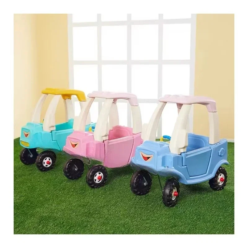 Colored 4-wheeled plastic riding car for preschoolers in schools and shopping mall playgrounds