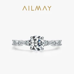 Ailmay Round 1ct Dazzling Ring 925 Solid Silver AAAAA CZ Engagement Rings For Women Wedding Fine Jewelry With Free Box Anillo