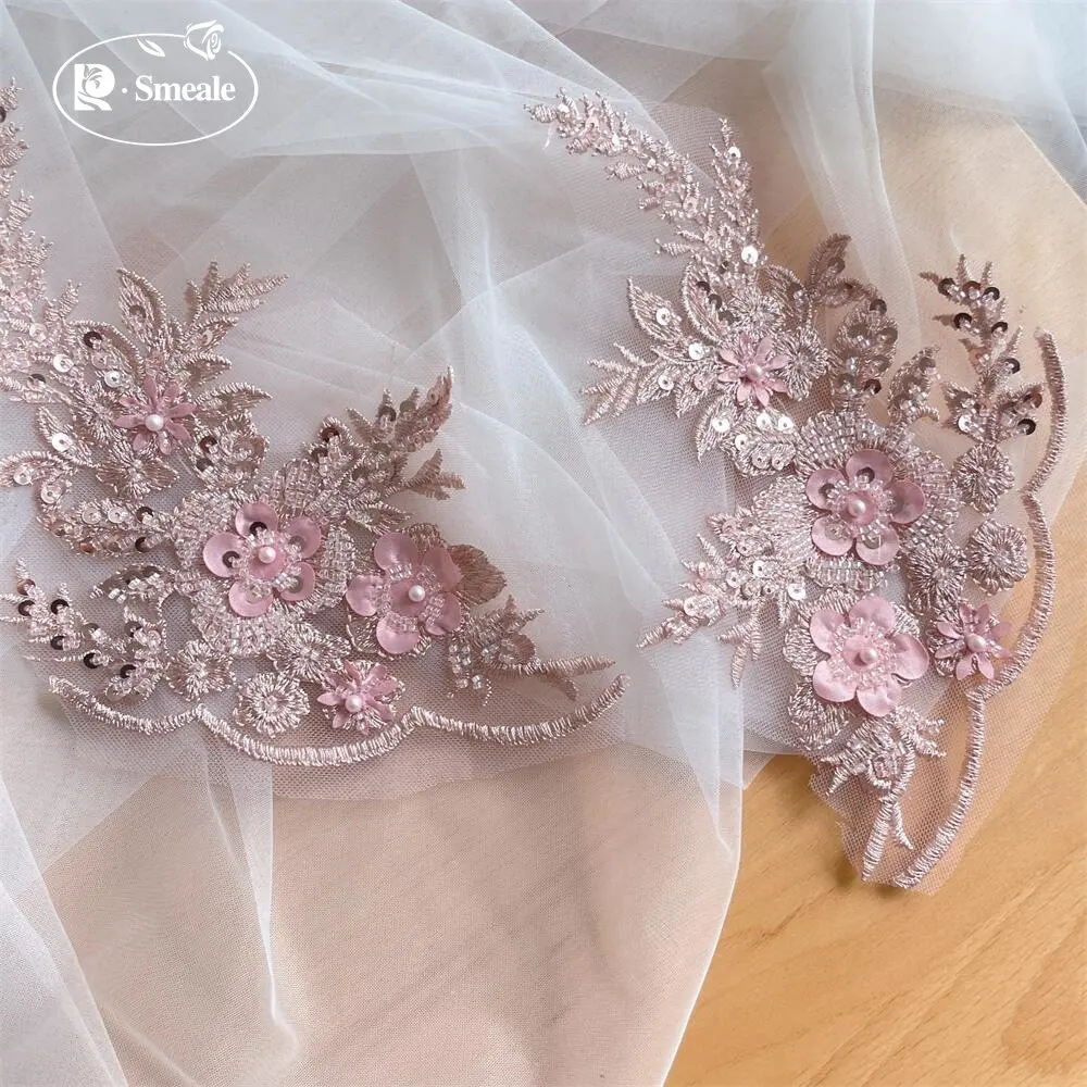 2 Stück/1 Paar 12 Farben Pailletten-Röhrchen-Perlen-Stickerei-Spitzenapplikation Hanfu-Kopfbedeckung DIY-Spitzenpatch mit verspiegelten Spitzenblumen RS4198 – Detail 7