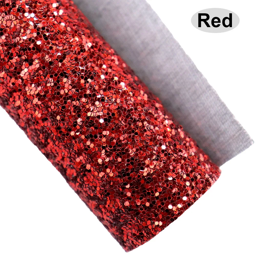 30X134cm Plain Solid Pure Red Chunky Fine Glitter Fabric With Soft Elastic/Twill Backing Faux Leather Roll For Sewing DIY DT002