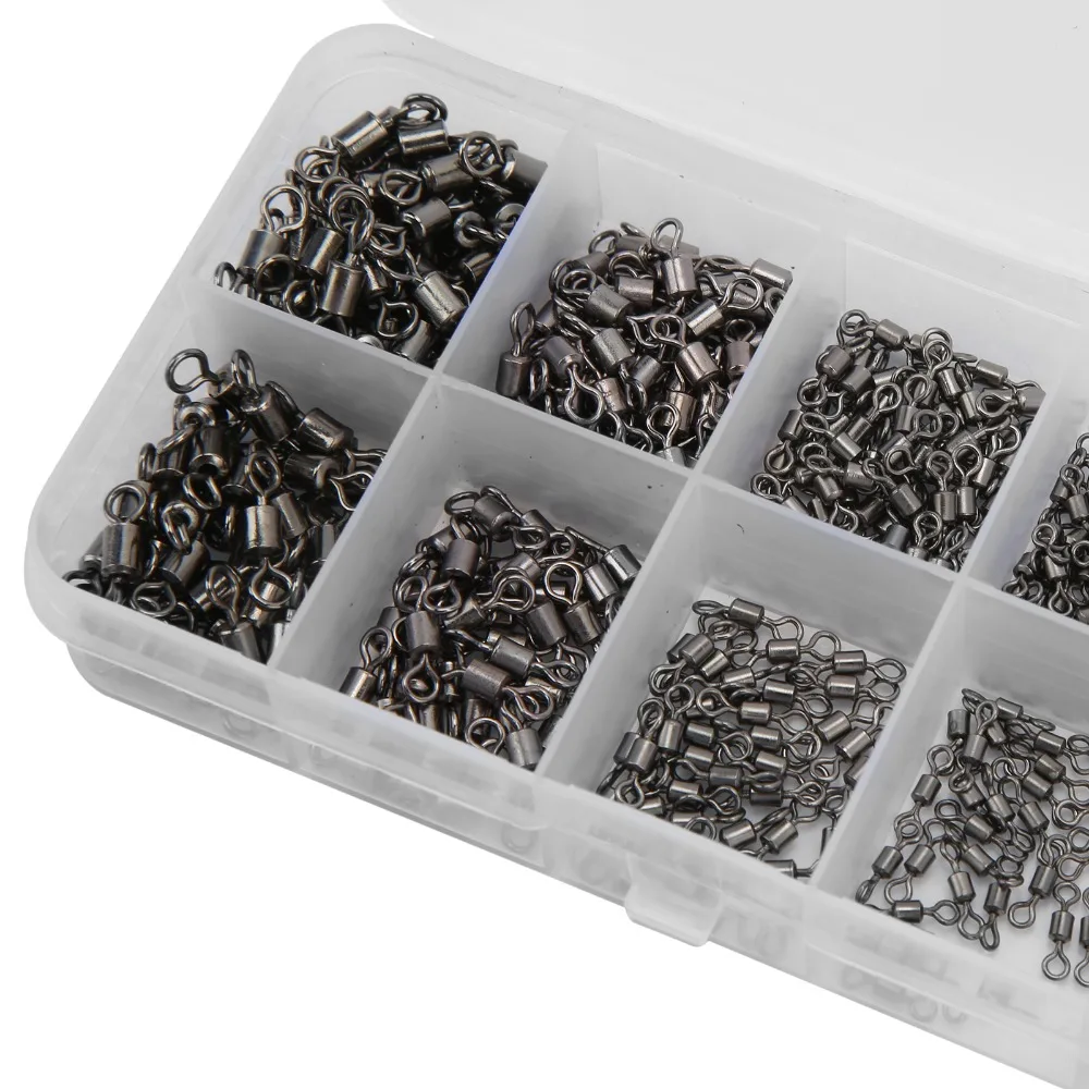 

500PCS High Carbon Steel Rolling Barrel Fishing Swivels 4# 6# 8# 10# 12# Heavy Duty Fishing Bearing Swivels Mini Black