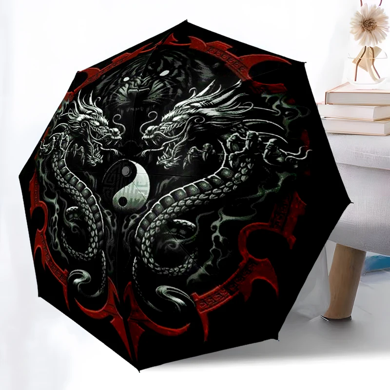 Retro YinYang Dragon Umbrella, Portable 8-Rib Iron Frame Umbrella, Perfect for Outdoor Travel, Home Accessory, Christmas Gifts
