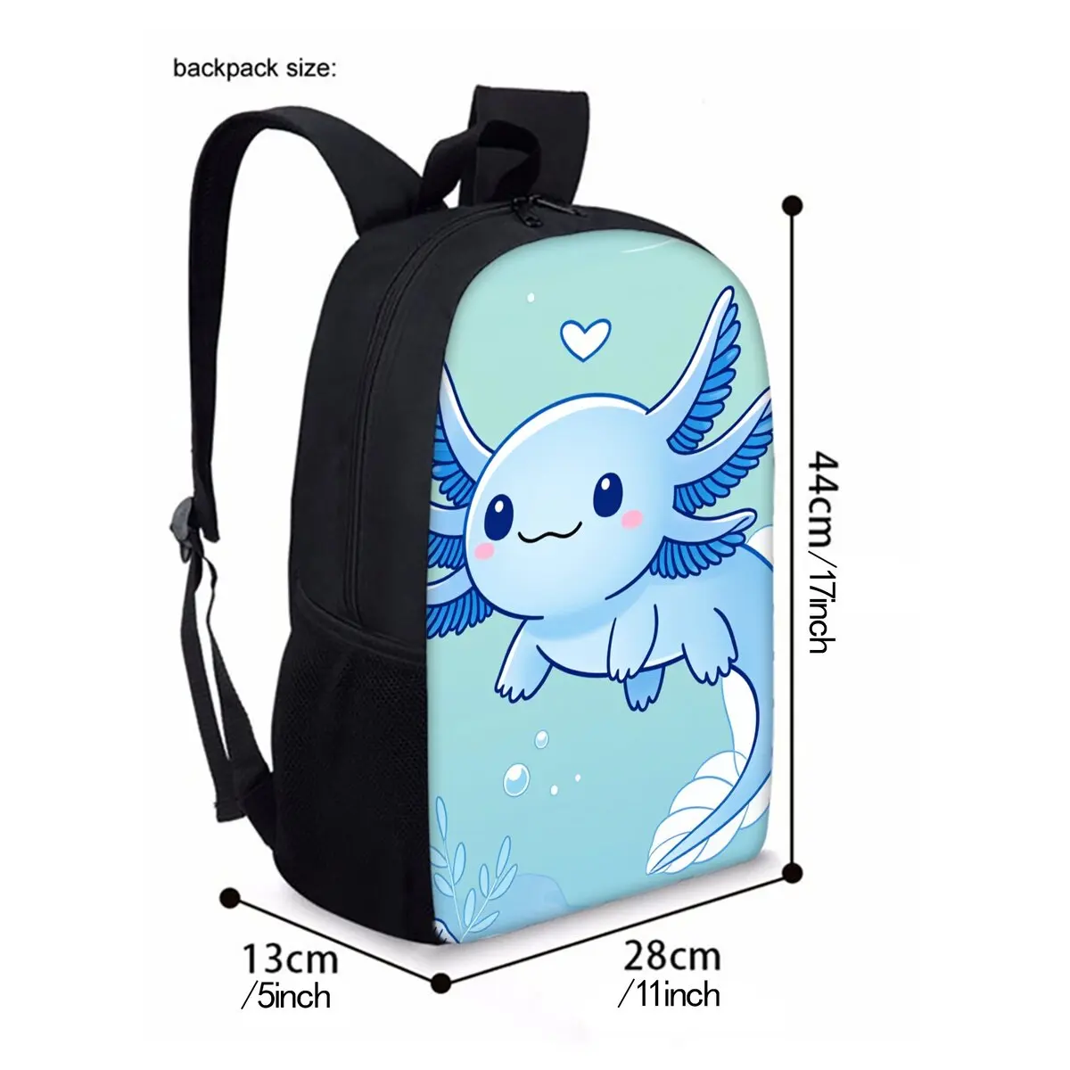 Mexican Axolotl Print Single Layer Backpack for Boy/Girls Best Gifts 2D Flat Cartoon School Bag for Children Bags