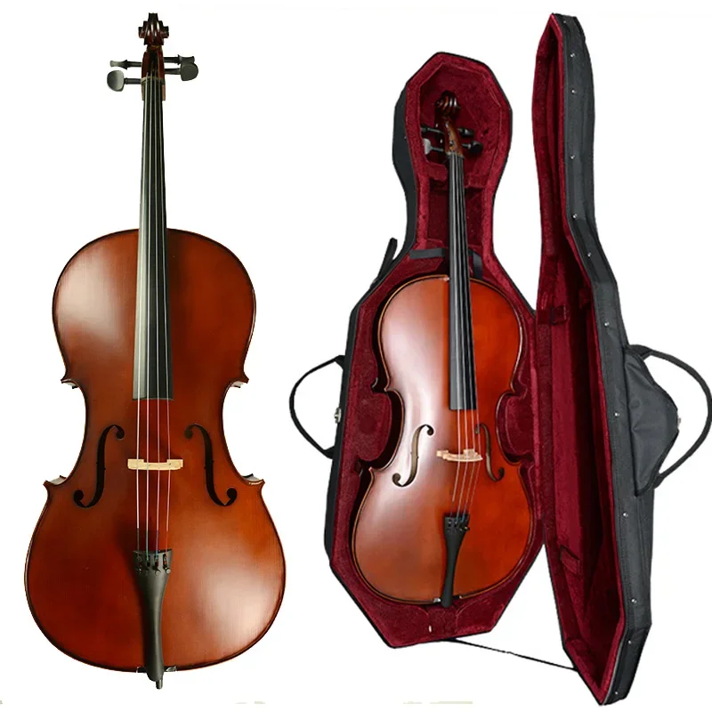 4/4 3/4 1/2 1/4 1/8 Handmade Cello Solidwood Powerful Sound Spruce Top Maple Back Brazilwood Bow Carry Cello Bag Wheels Case SET