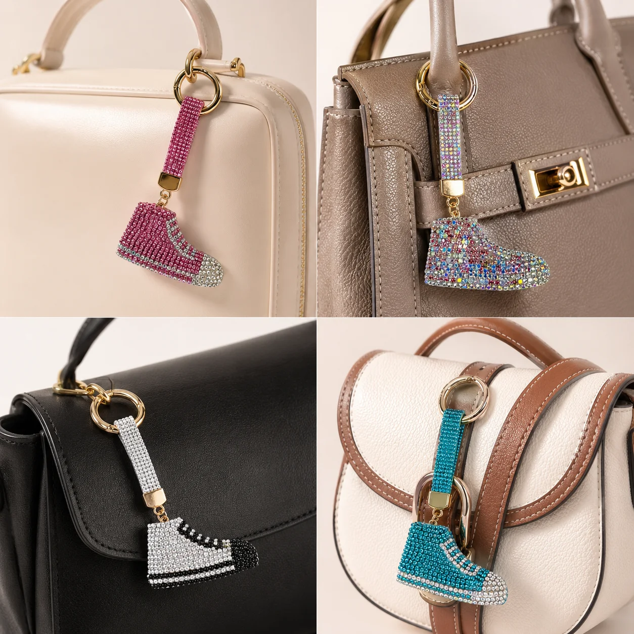 Creative Diamond‑encrusted Sports Shoes Bag Pendant Car Keychain Cute Gifts Keyring, Christmas Halloween Holiday Bling Bag Charm