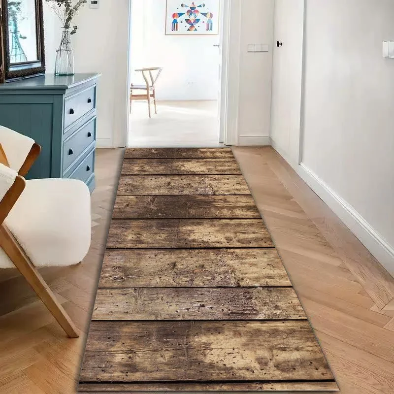 

VIKAMA Farmhouse Style Wood Pattern Floor Mat Anti-slip Non-slip Runner Floor Mat Hallway Bedroom Carpet Home Decoration