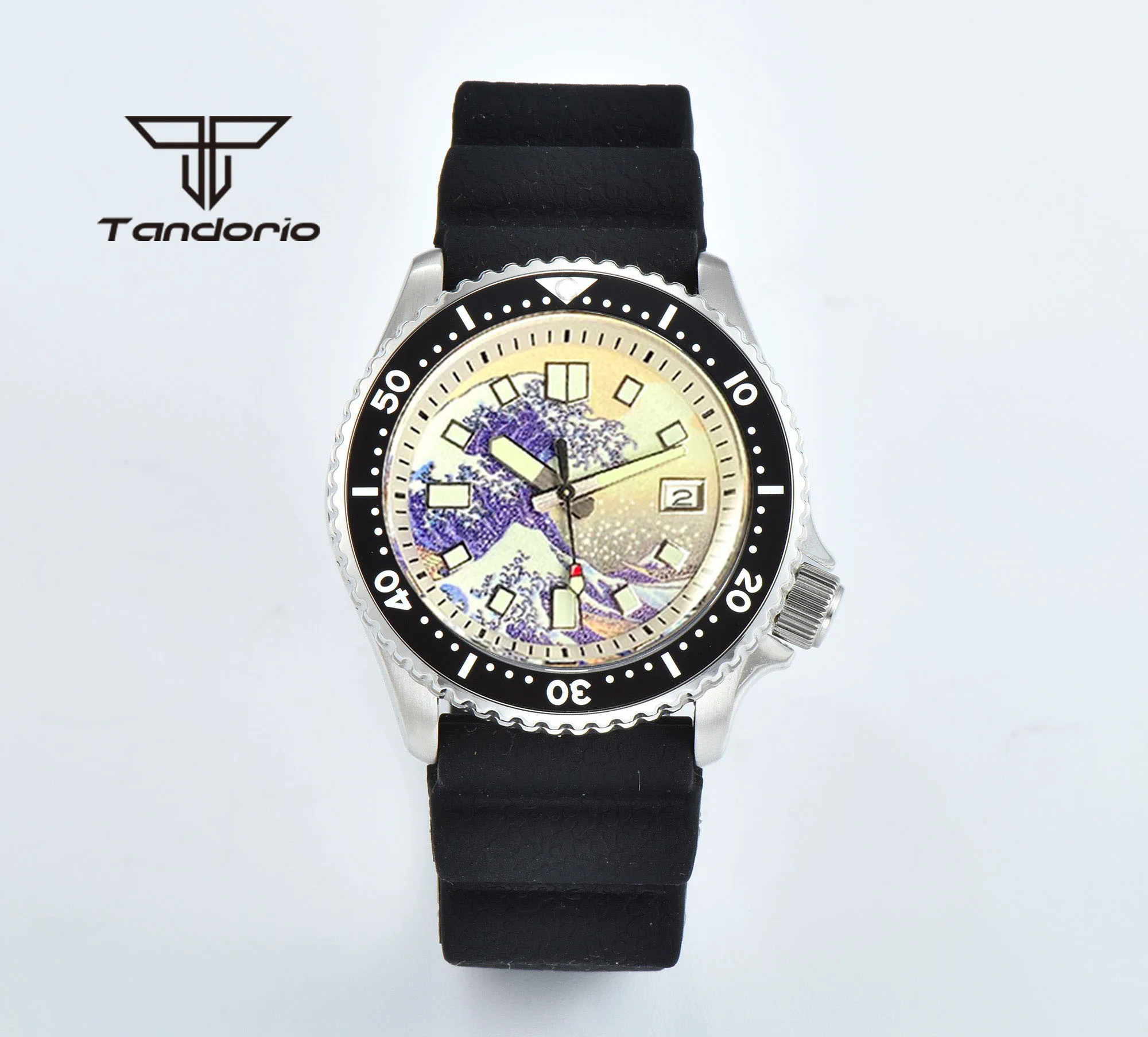 Tandorio NH35A Kanagawa Zifferblatt 41mm Leucht Edelstahl 200m männer Automatische Dive Armbanduhr Saphirglas Datum Display
