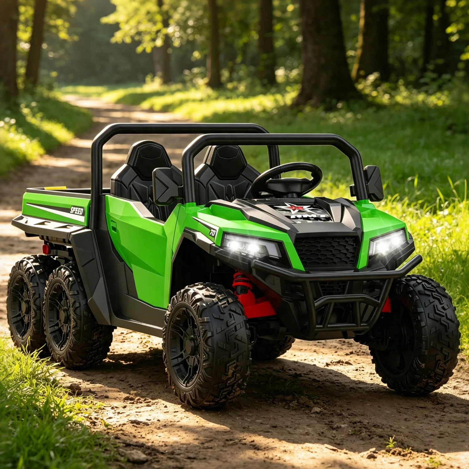 24V 4WD Kids Electric Ride On Dump Truck, 2 Seater With Remote Control, Motorized Dump Bed, Shovel, Bluetooth Music, LED Lights