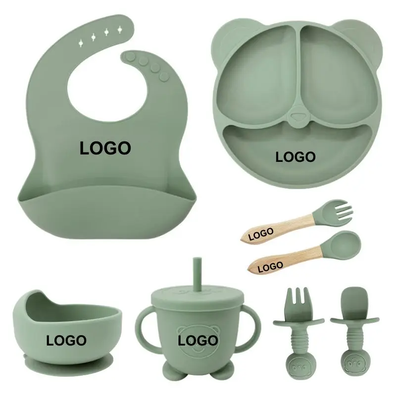 

Customized Logo Name Baby Silicone Dish Feeding Set Suction Cup Engrave Personalize Bowl Divided Plate Kid Cute Eating Tableware