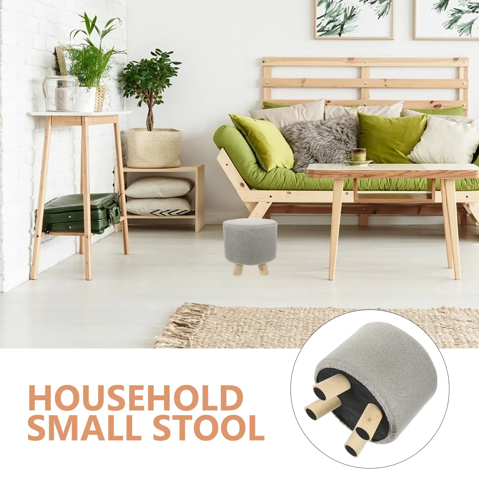 

Sturdy Wood Stool Small Fabric Seat Versatile Design Home Step Footrest Wooden Stool Classroom Stools