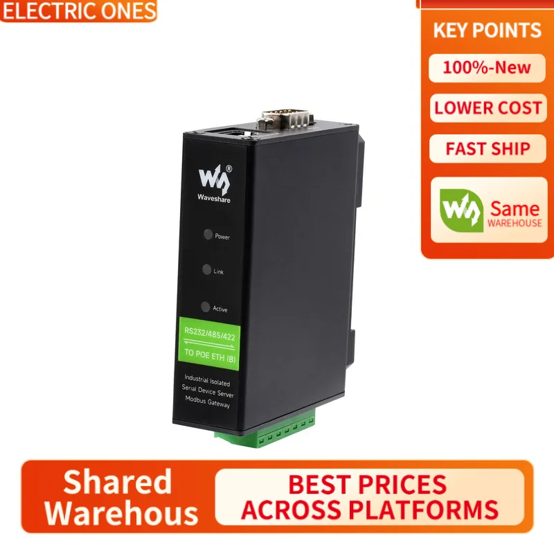 

【Waveshare genuine】- Rail-Mount Serial Server, RS232/485/422 To RJ45 Ethernet Module, TCP/IP To serial, Modbus Gateway MQTT Gate