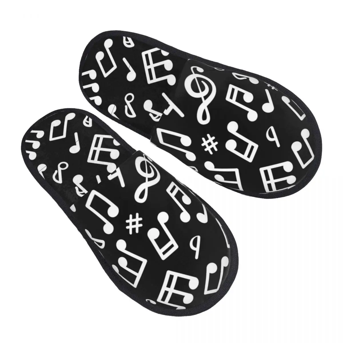 Winter Slipper Woman Man Fluffy Warm Slippers Abstract Music Notes House Slippers Shoes