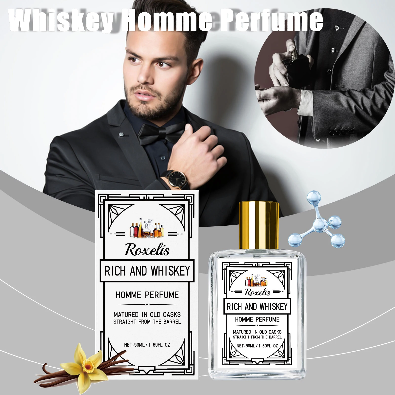 

Roxelis Men's Cologne Whisky Fragrance Elegant Long Lasting Fresh Scent Mild Non Irritating Perfume for Men Grooming Essential