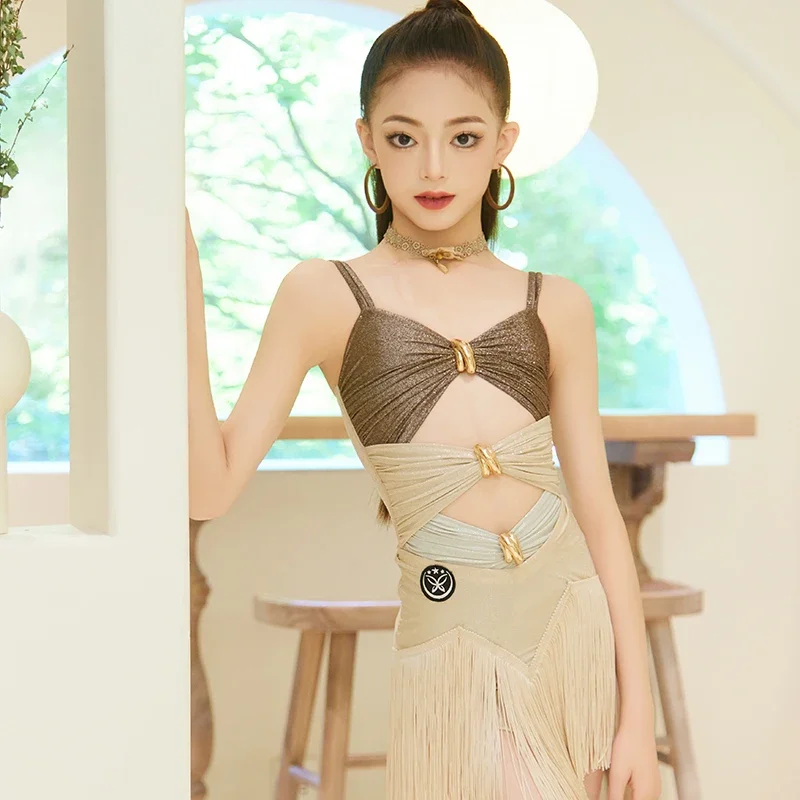 ชุดเต้นแทงโก้แบบสั่งตัดระดับไฮเอนด์ ชุดเต้นลาตินสำหรับเด็กผู้หญิง ประดับเพชรและพู่ห้อย ชุดแข่งขันระดับมืออาชีพ สำหรับผู้ใหญ่และเด็ก