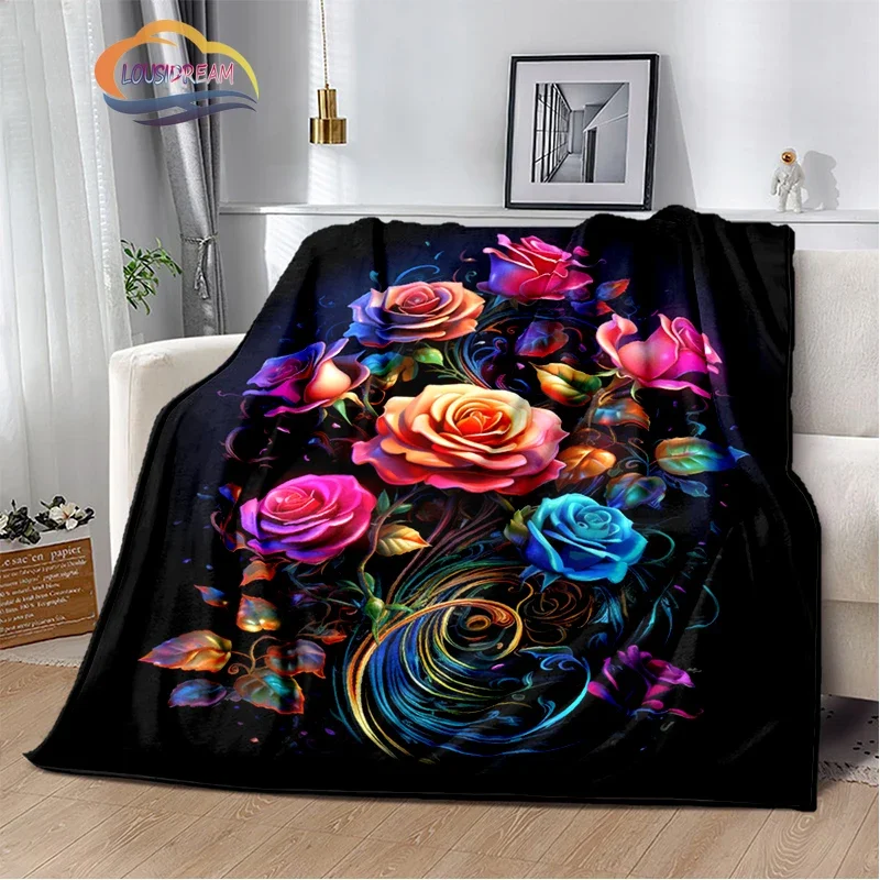 3D Printing Colored floral Rose flower Peony  Blanket Soft Comfortable Home Decorate Bedroom Living Room Sofa Bed Blankets