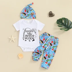 Newborn Baby Boy Fishing Outfit Daddy s New Fishing Buddy Romper Fish Pants Set Hat 3Pcs Infant Boy Summer Clothes