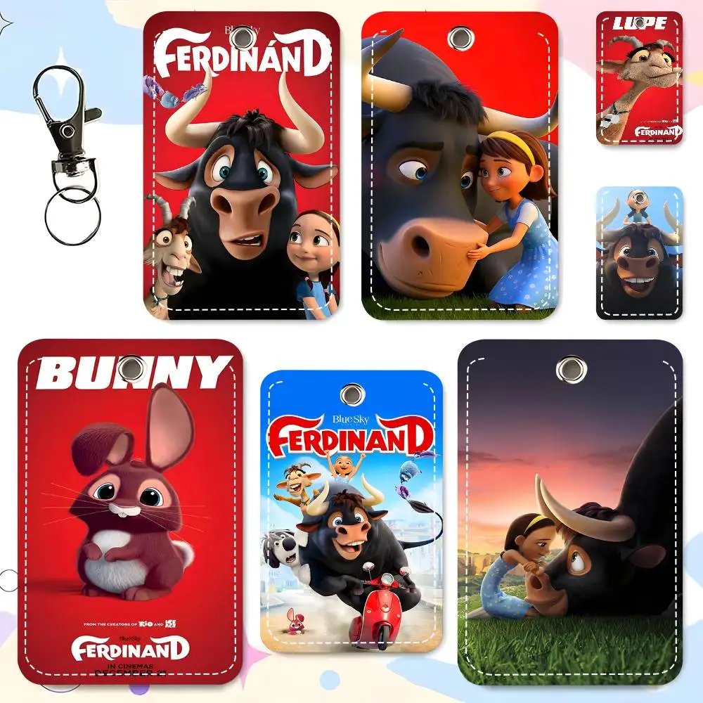 1pc Cute Cartoon Ferdinand Card Case Keychain Access Card Bag Key Tag Ring Leather Card Holder Key Ring Access
