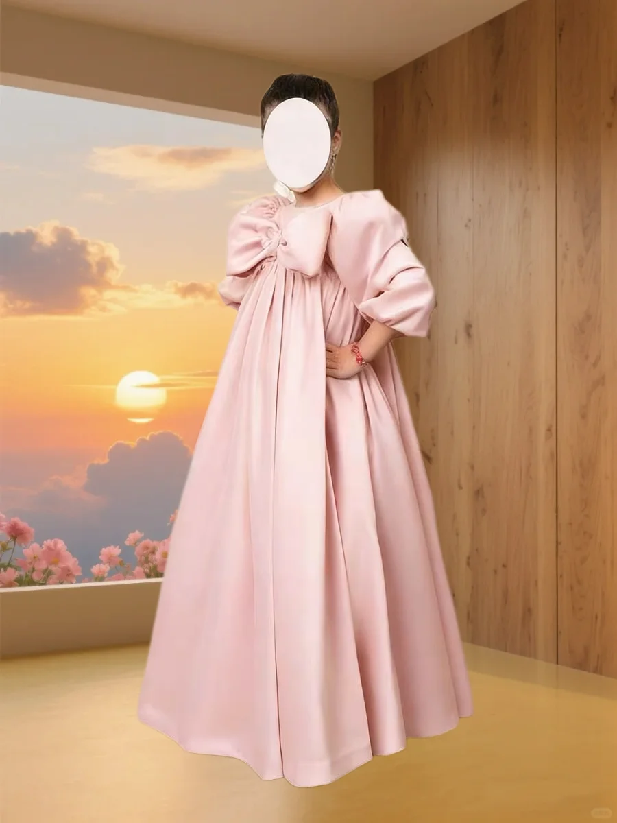 

Платье для девочки из бархата с рюшами и бантом, с рукавами-баллонами, для подружки невесты, на день рождения, для праздничной вечеринки